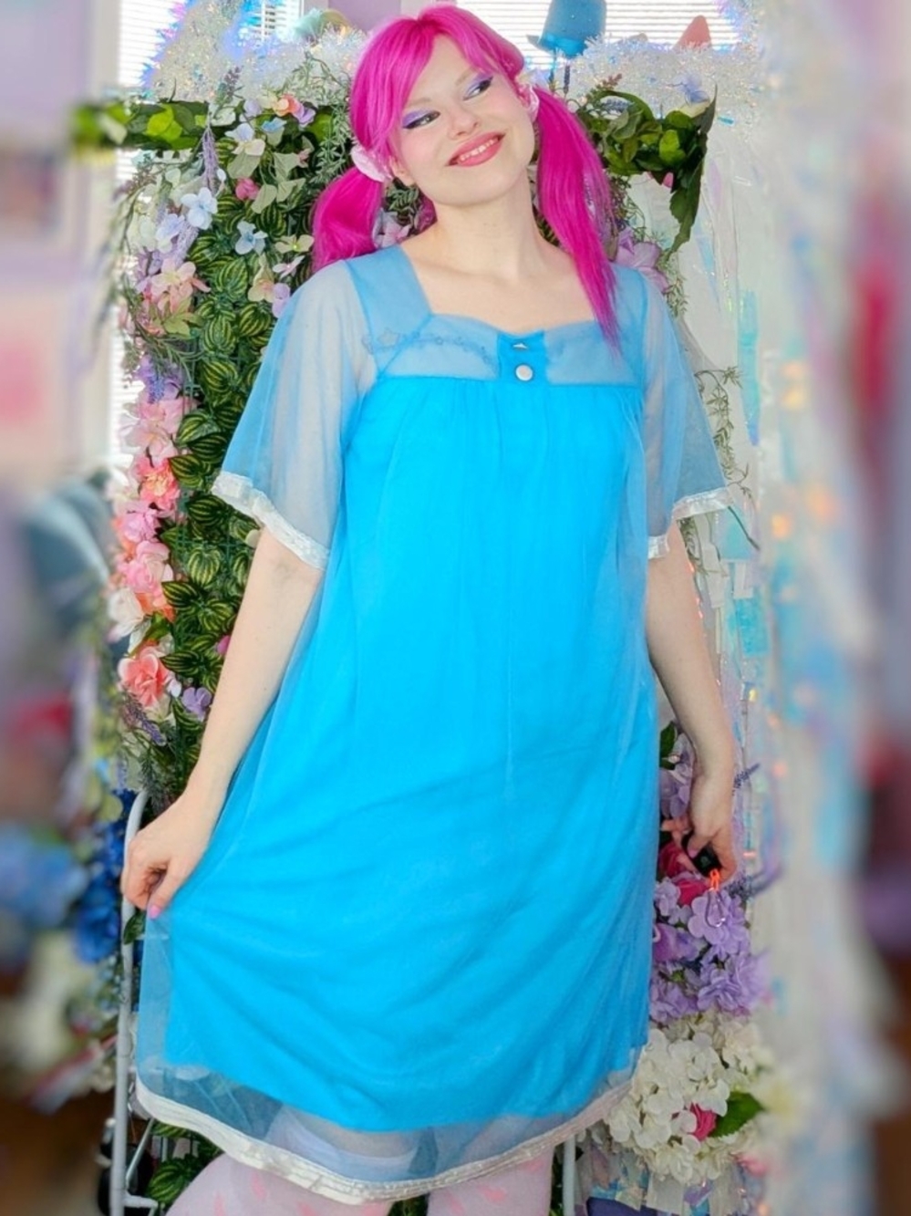 Blue Sheer Sleeve Nightgown - Women's Sleepwear